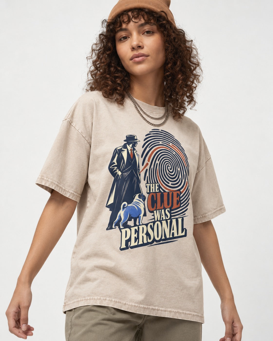 The Pug Clue Was Personal Washed Tee in Apricot, worn by a model
