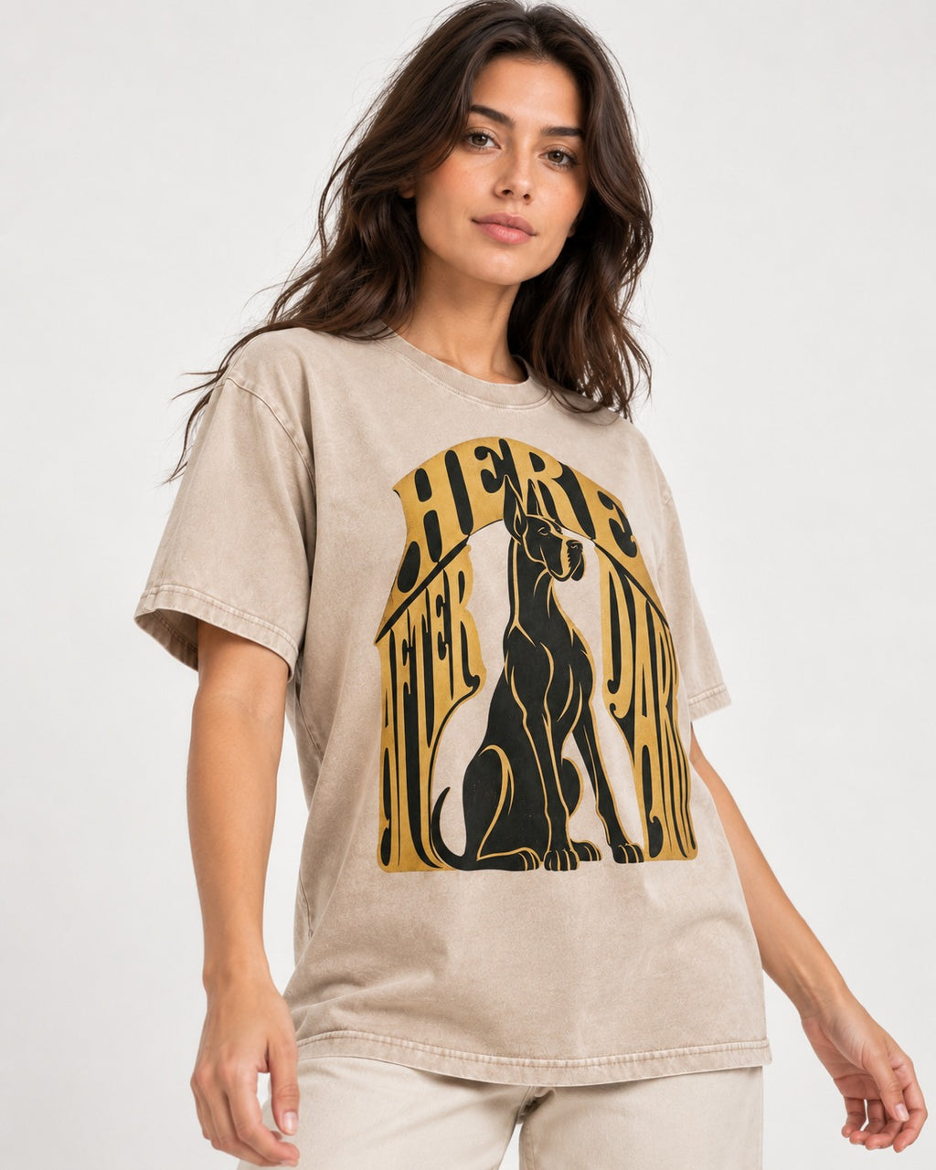 Great Dane Here After Dark Washed Tee in Apricot, worn by a model