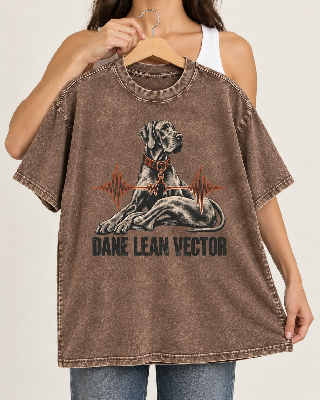 Great Dane Lean Washed Tee in Coffee, held up on a hanger