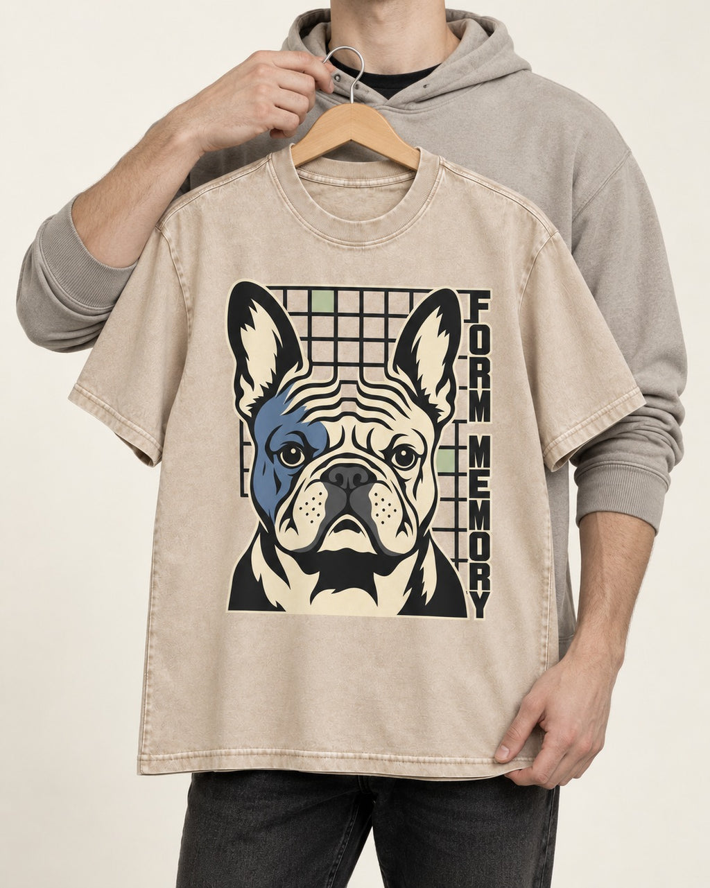 Form Memory Frenchie Washed Tee in Apricot, held up on a hanger