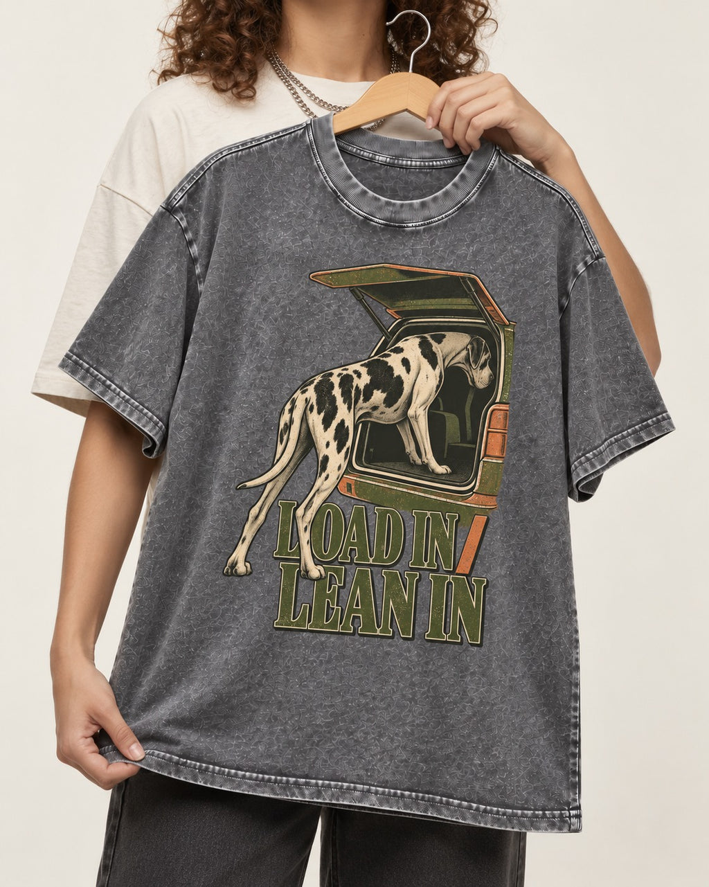 Great Dane Loadin' Leanin' Washed Tee in Gray, held up on a hanger