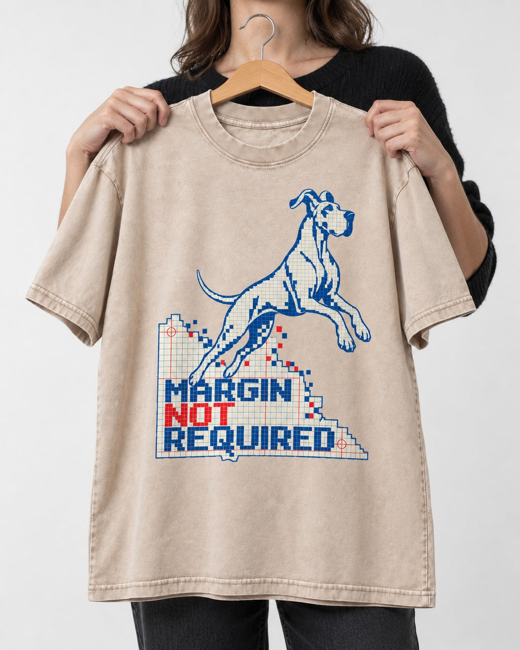 Great Dane Margin Not Required Washed Tee in Apricot, held up on a hanger