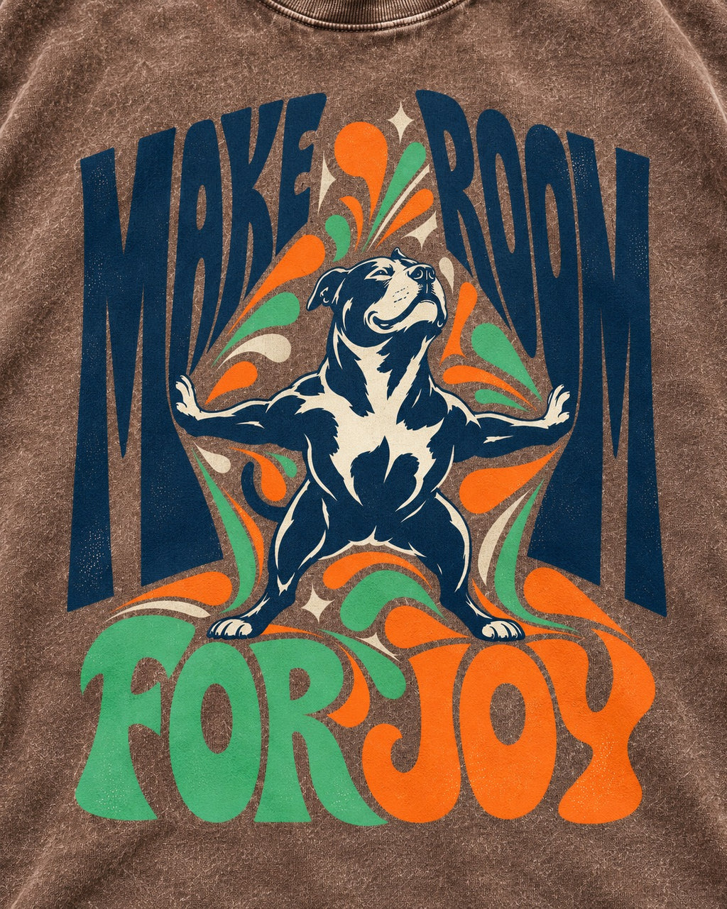 Pitbull Make Room for Joy Washed Tee in Coffee, close-up of the graphic