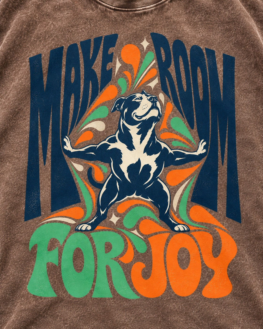 Pitbull Make Room for Joy Washed Tee in Coffee, close-up of the graphic