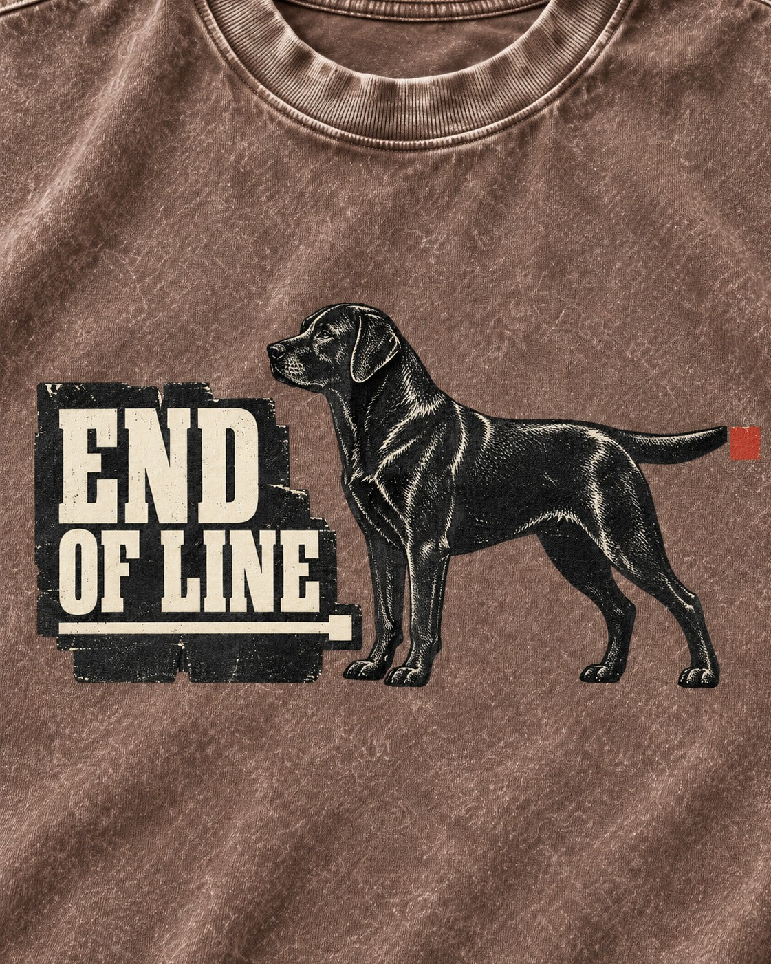 End of Line Labrador Retriever Washed Tee in Coffee, close-up of the graphic