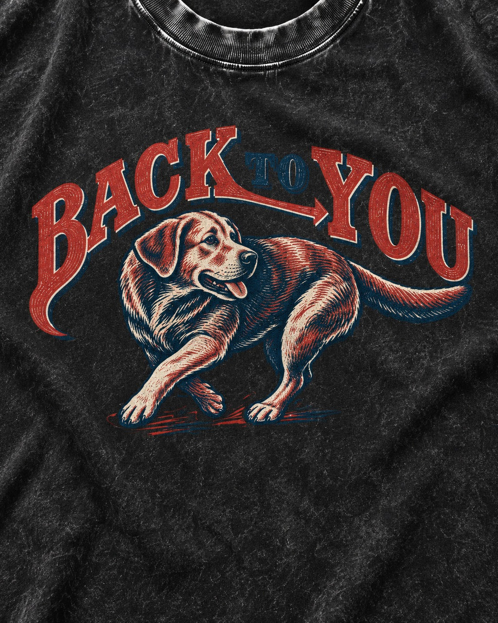 Labrador Retriever Back to You Turning Graphic Washed Tee in Black, close-up of the graphic