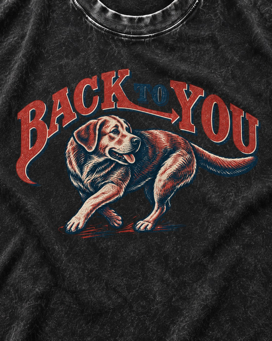 Labrador Retriever Back to You Turning Graphic Washed Tee in Black, close-up of the graphic