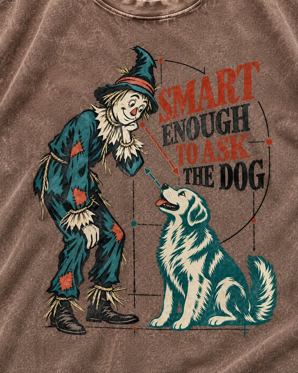Ask the Golden Retriever Washed Tee in Coffee, close-up of the graphic