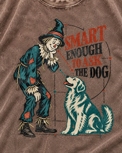 Ask the Golden Retriever Washed Tee in Coffee, close-up of the graphic