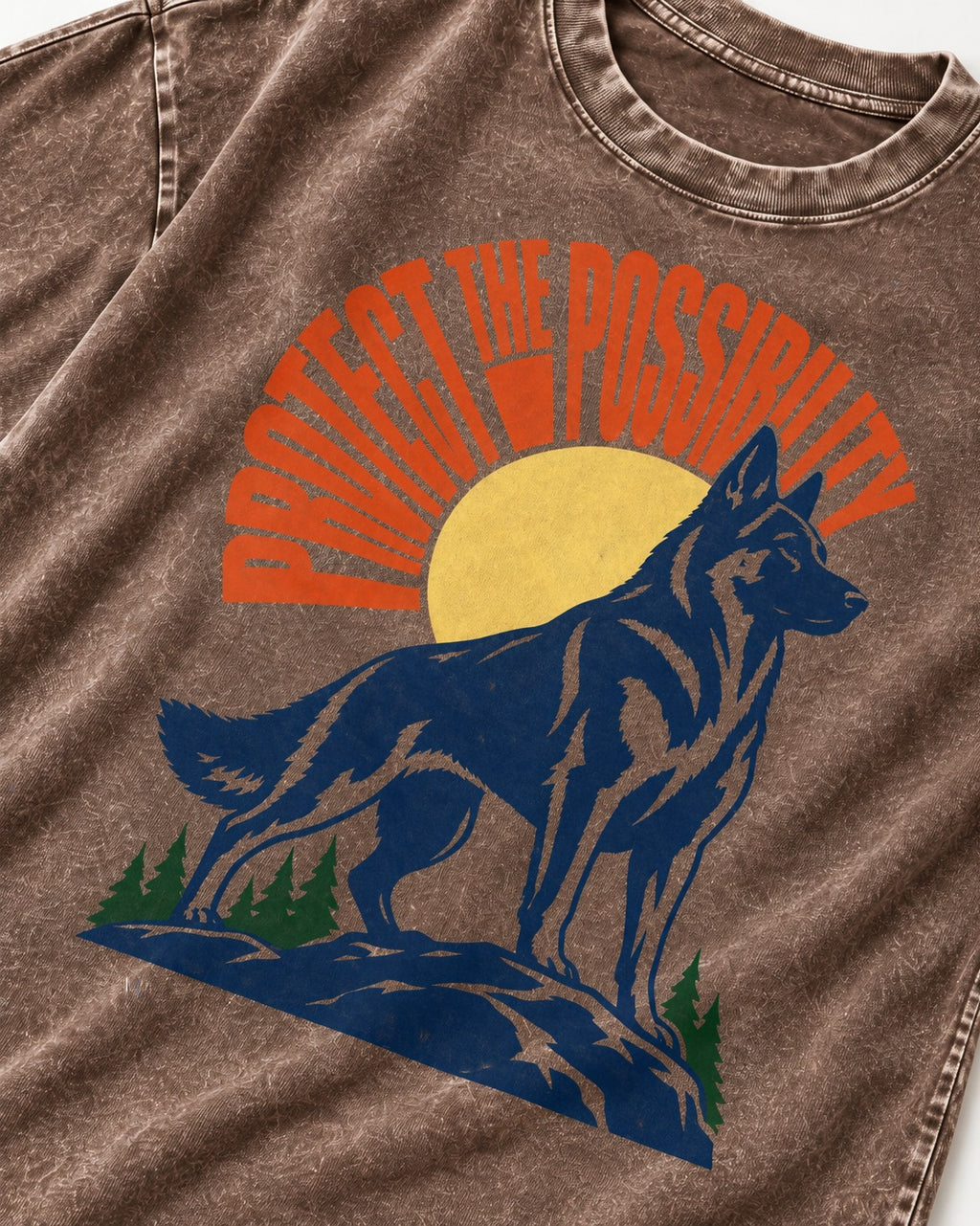 German Shepherd Dog Protect the Possibility Washed Tee in Coffee, close-up of the graphic