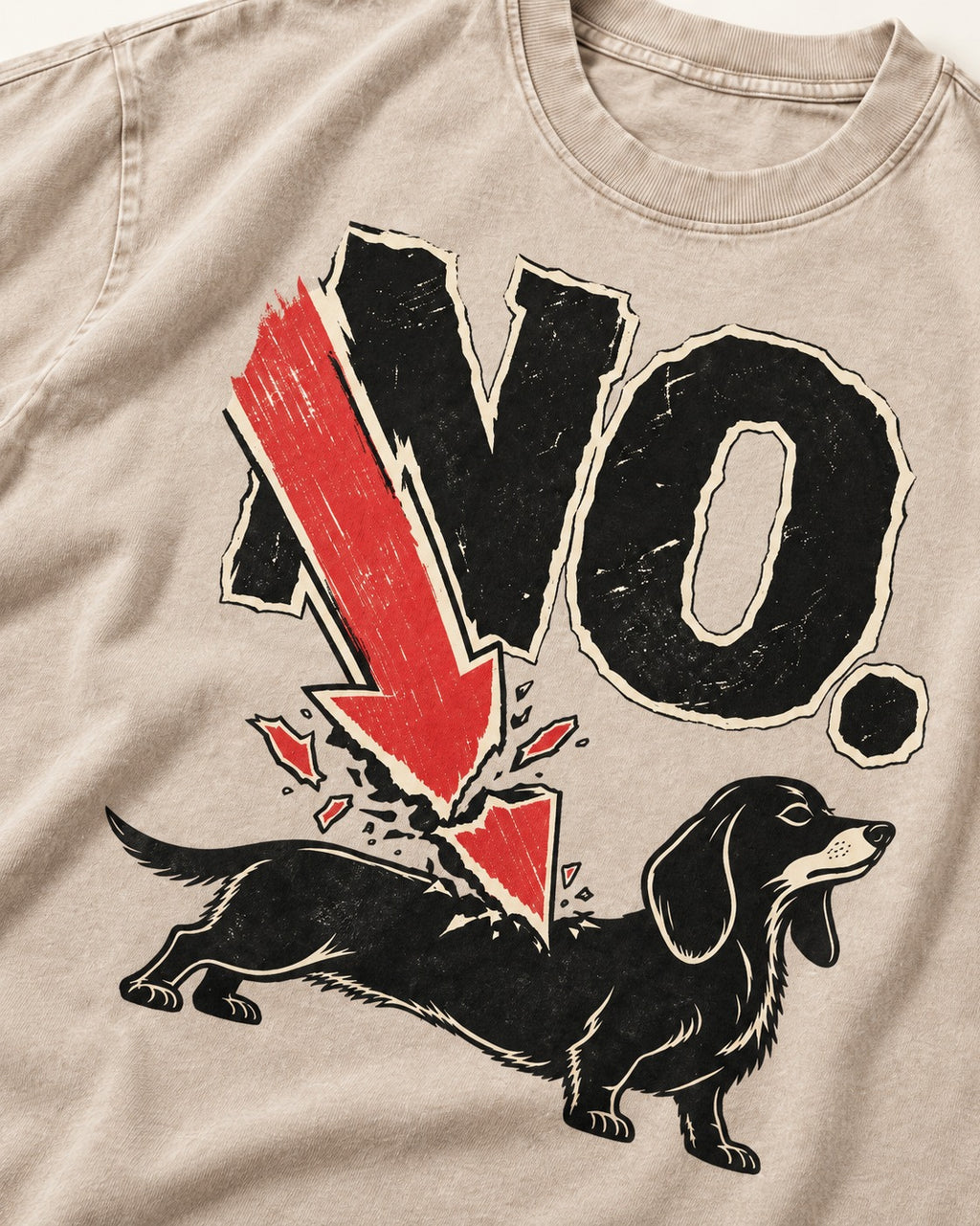 Dachshund Says No Washed Tee in Apricot, close-up of the graphic