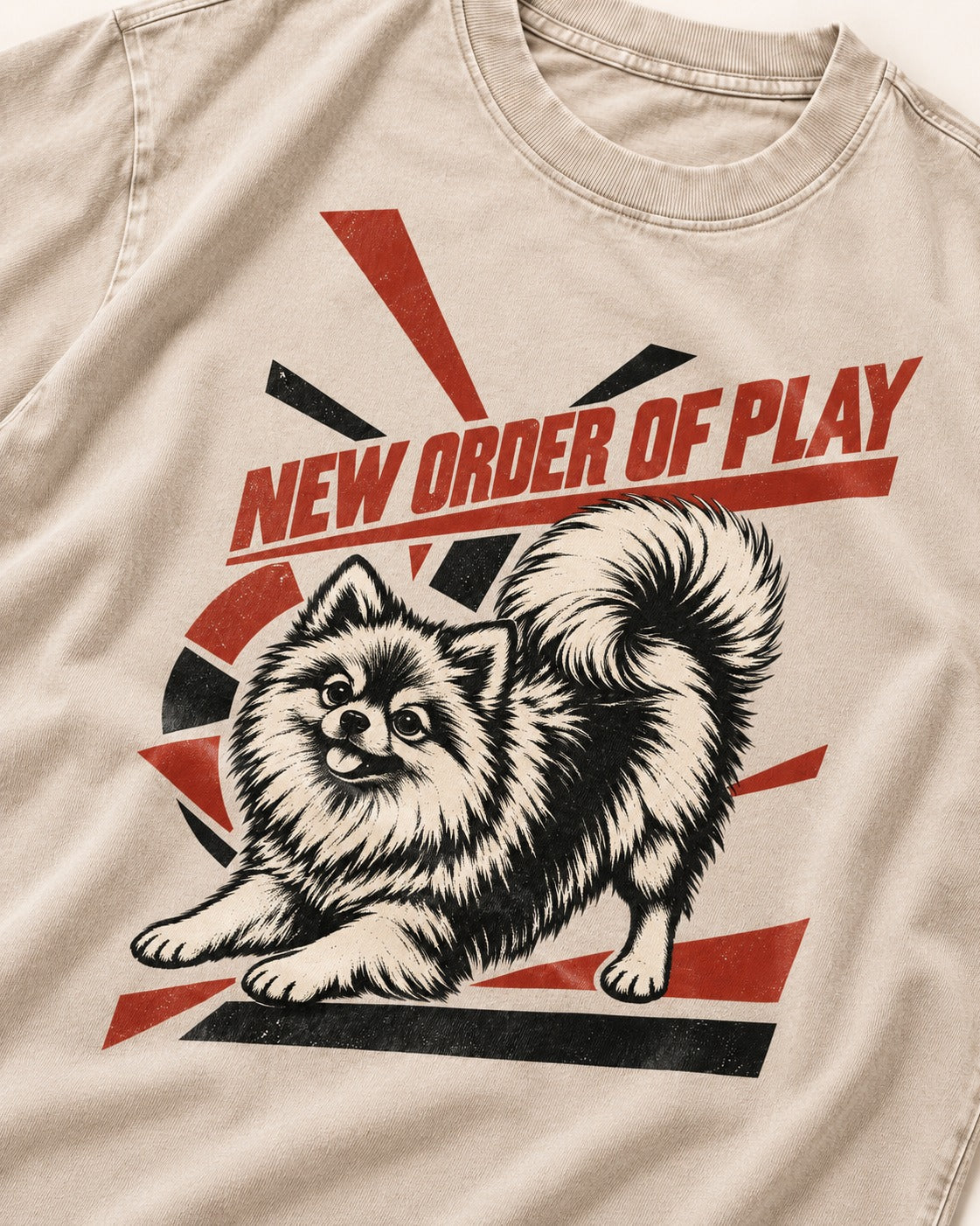 Pomeranian Order of Play Washed Tee in Apricot, close-up of the graphic