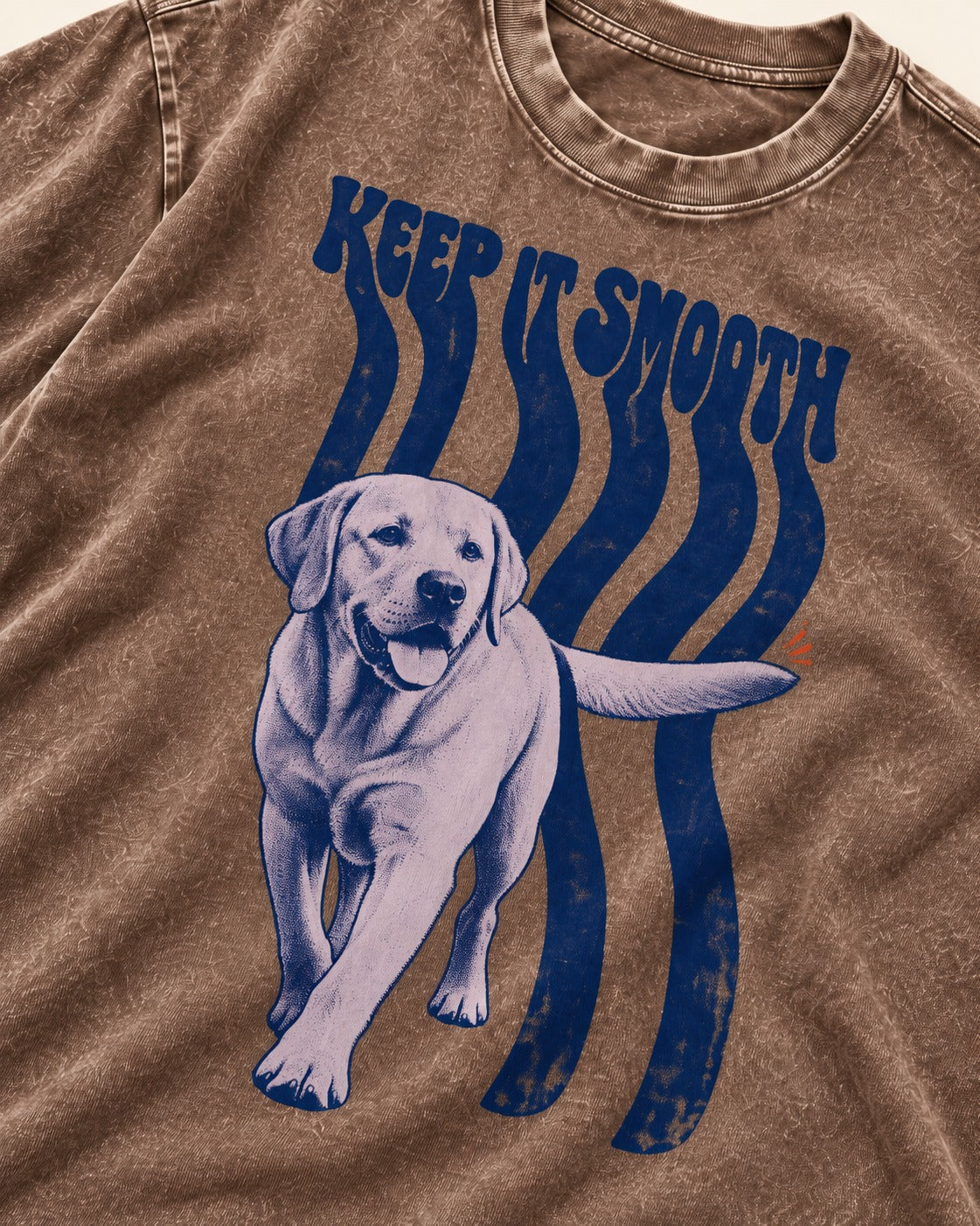 Keep It Smooth Labrador Retriever Washed Tee in Coffee, close-up of the graphic