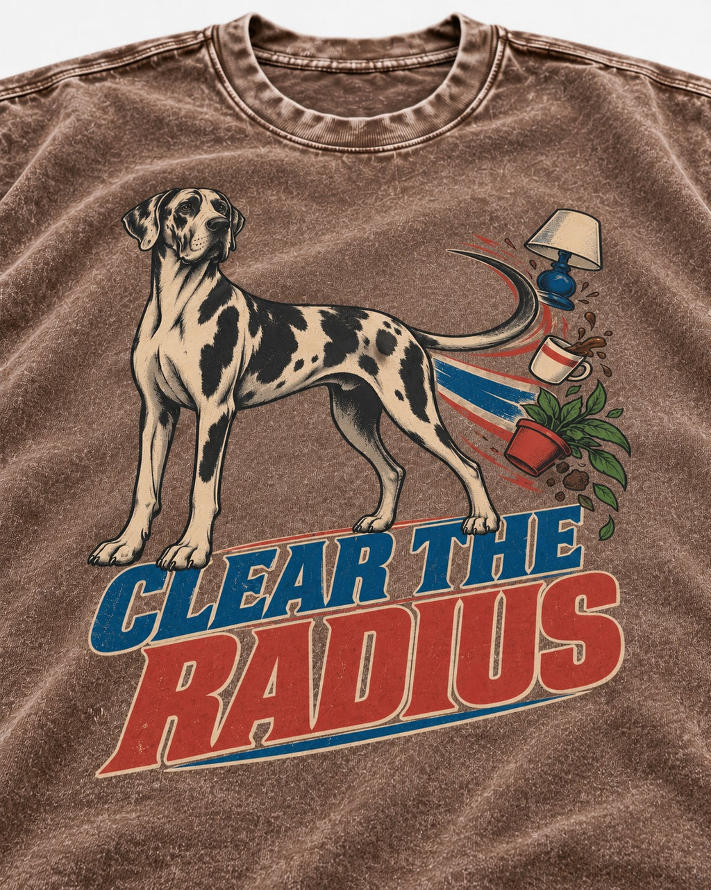 Great Dane Clear the Radius Washed Tee in Coffee, close-up of the graphic