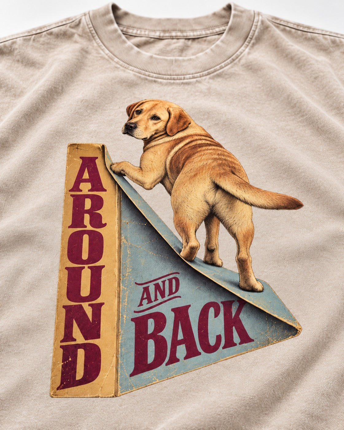 Labrador Retriever Around and Back Washed Tee in Apricot, close-up of the graphic