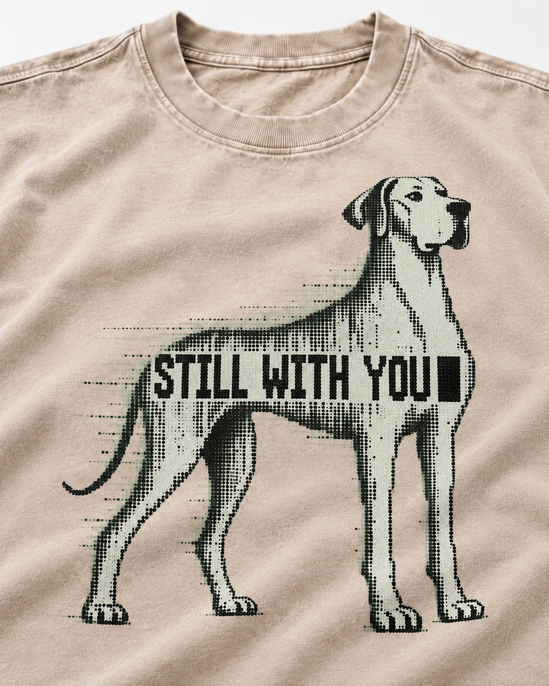 Still with You Great Dane Washed Tee in Apricot, close-up of the graphic