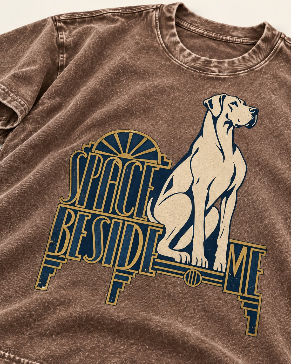 Great Dane's Space Beside Me Washed Tee in Coffee, close-up of the graphic