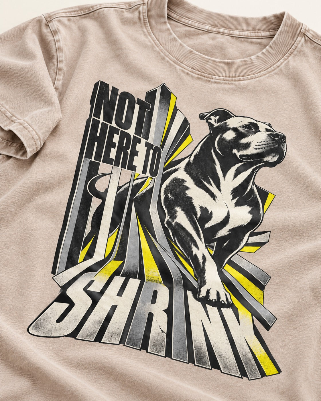 Not Here to Share Pitbull Washed Tee in Apricot, close-up of the graphic