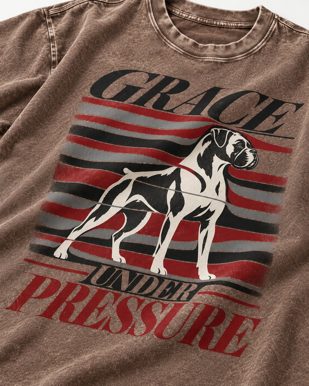 Boxer Grace Under Pressure Washed Tee in Coffee, close-up of the graphic