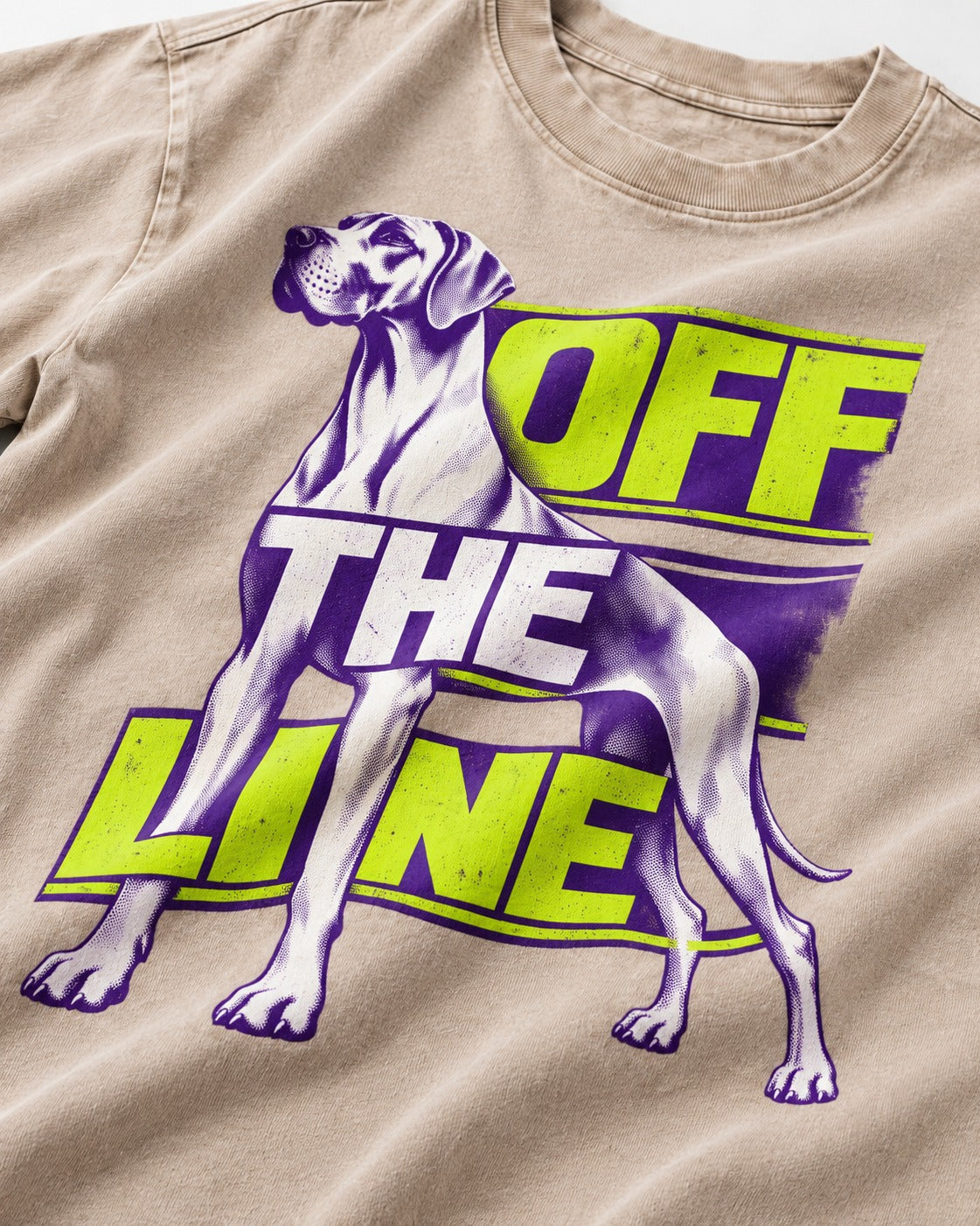 Great Dane Off the Line Washed Tee in Apricot, close-up of the graphic