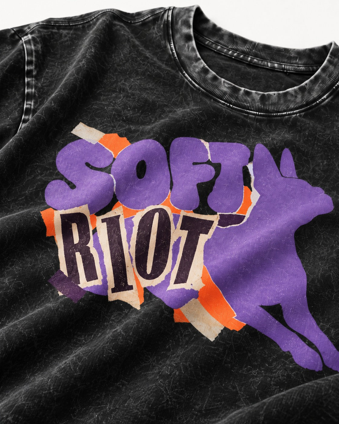 Soft Riot Boston Terrier Graphic Washed Tee in Black, close-up of the graphic