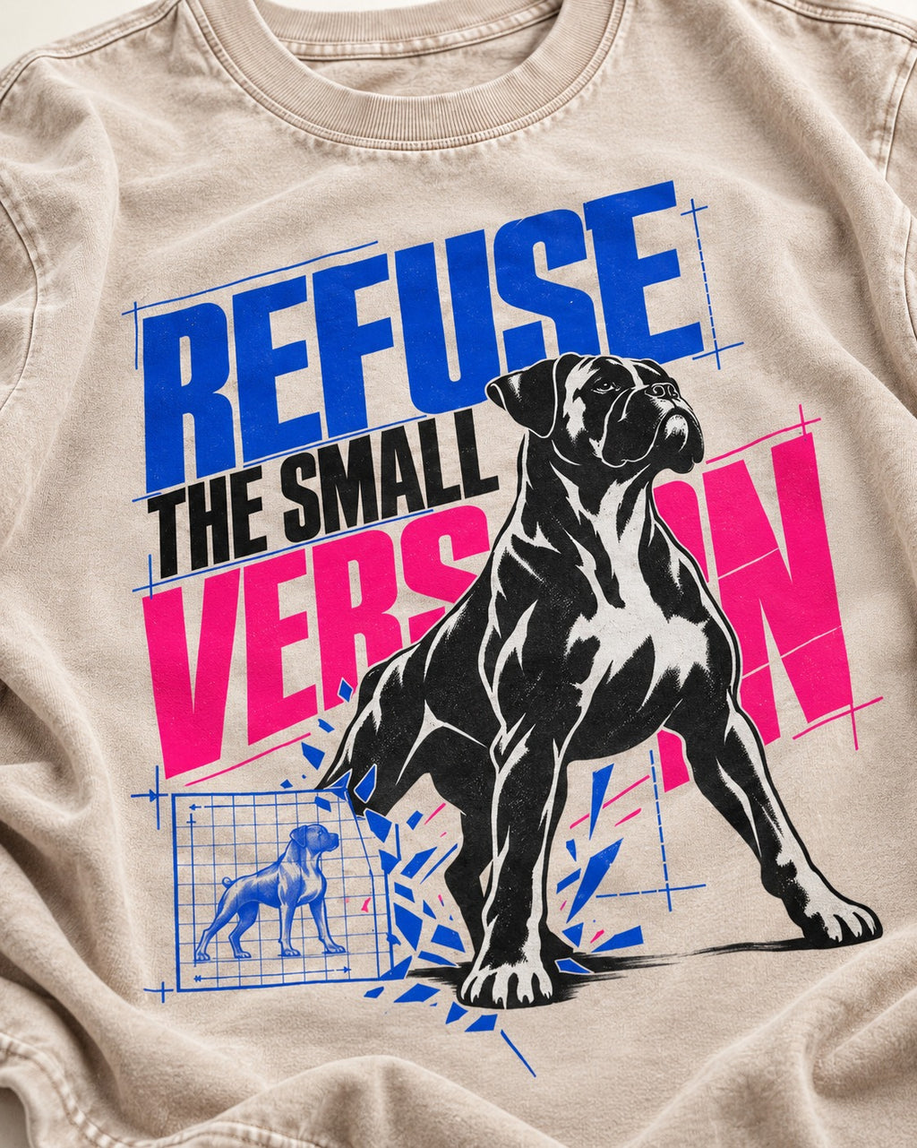 Boxer Refuse the Small Version Washed Tee in Apricot, close-up of the graphic