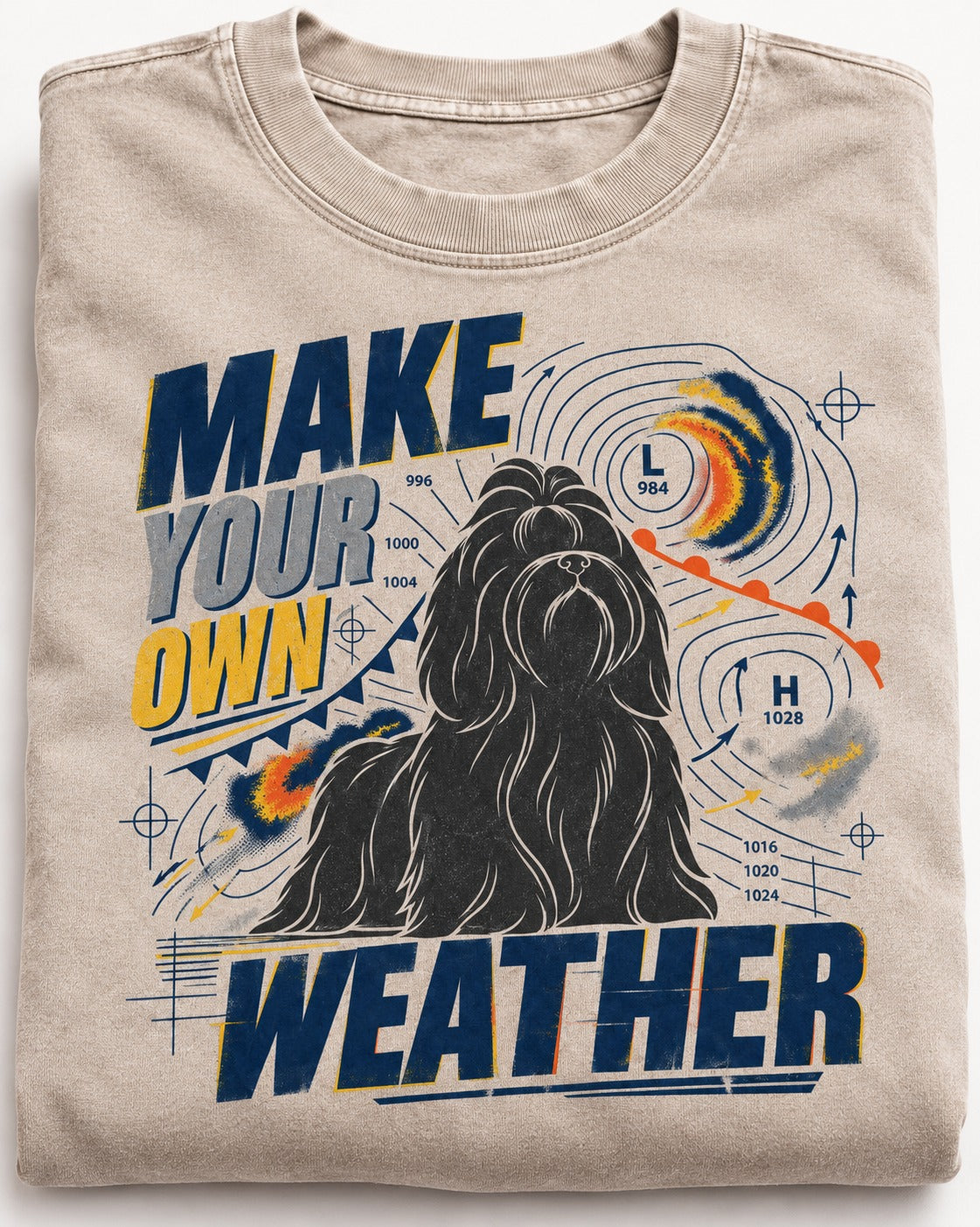 Shih Tzu Make Your Own Weather Washed Tee in Apricot, close-up of the graphic