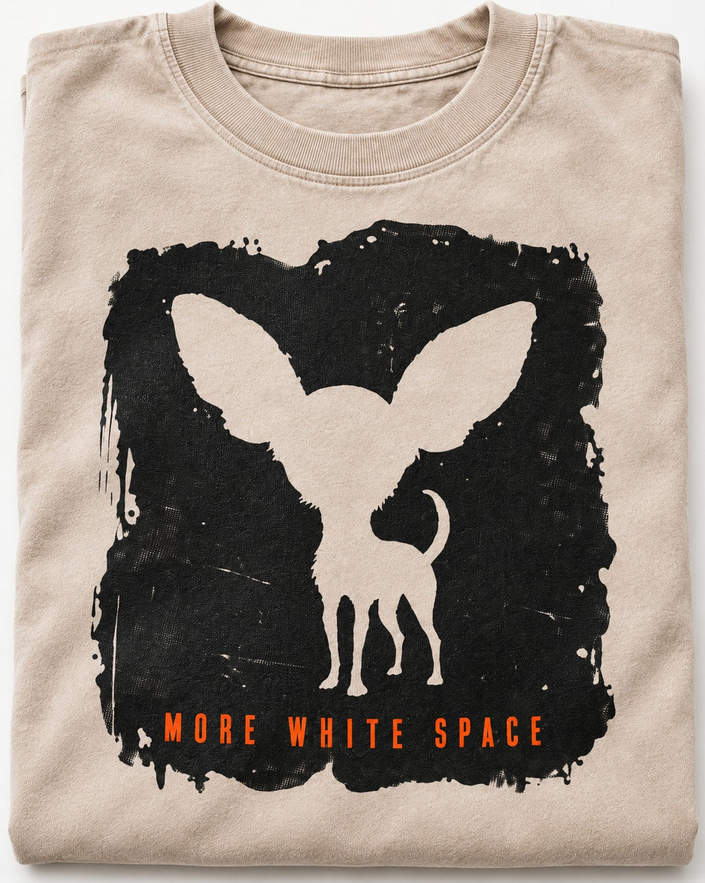 More White Space Chihuahua Washed Tee in Apricot, close-up of the graphic