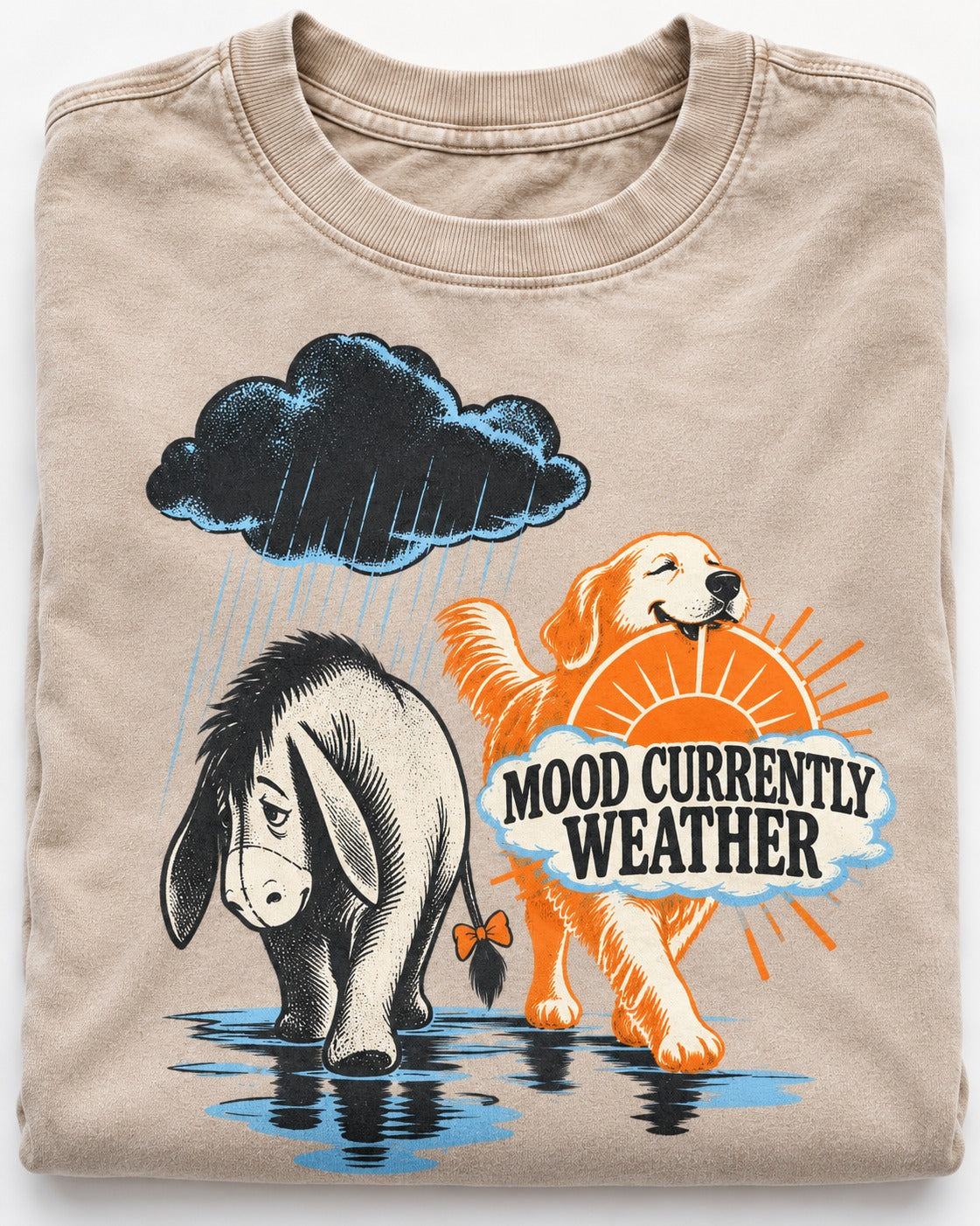 Mood Currently Golden Retriever Weather Washed Tee in Apricot, close-up of the graphic