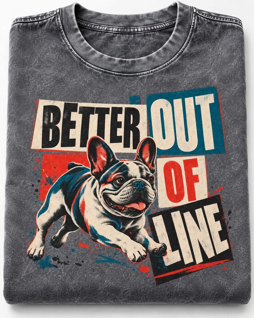 Frenchie Better Out of Line Running Graphic Washed Tee in Gray, close-up of the graphic