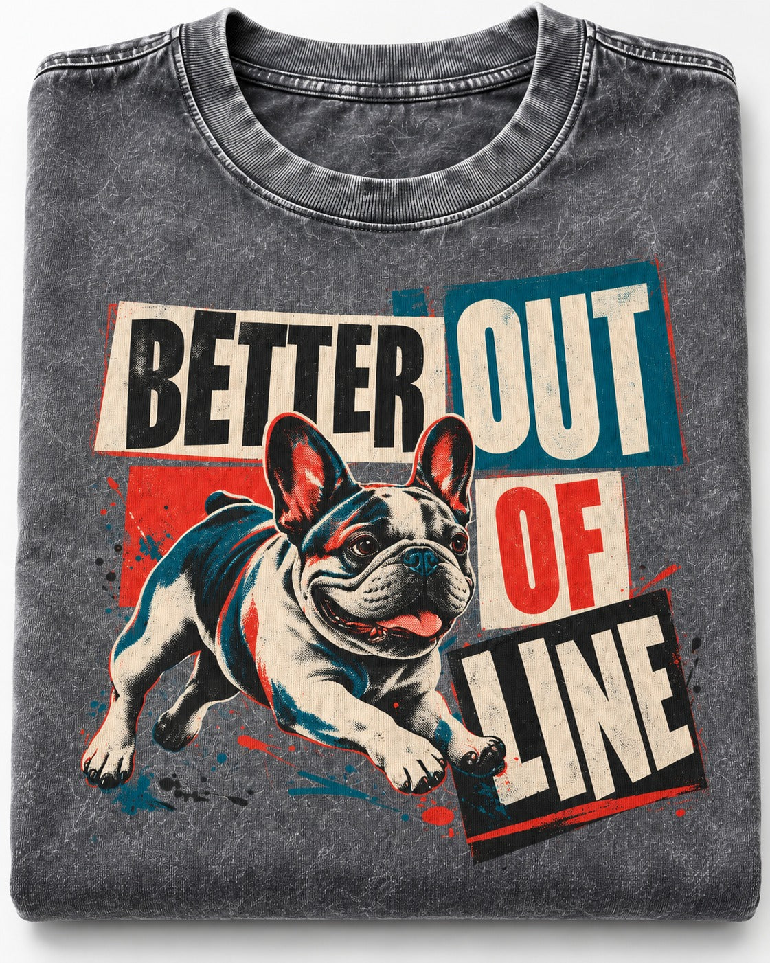 Frenchie Better Out of Line Running Graphic Washed Tee in Gray, close-up of the graphic