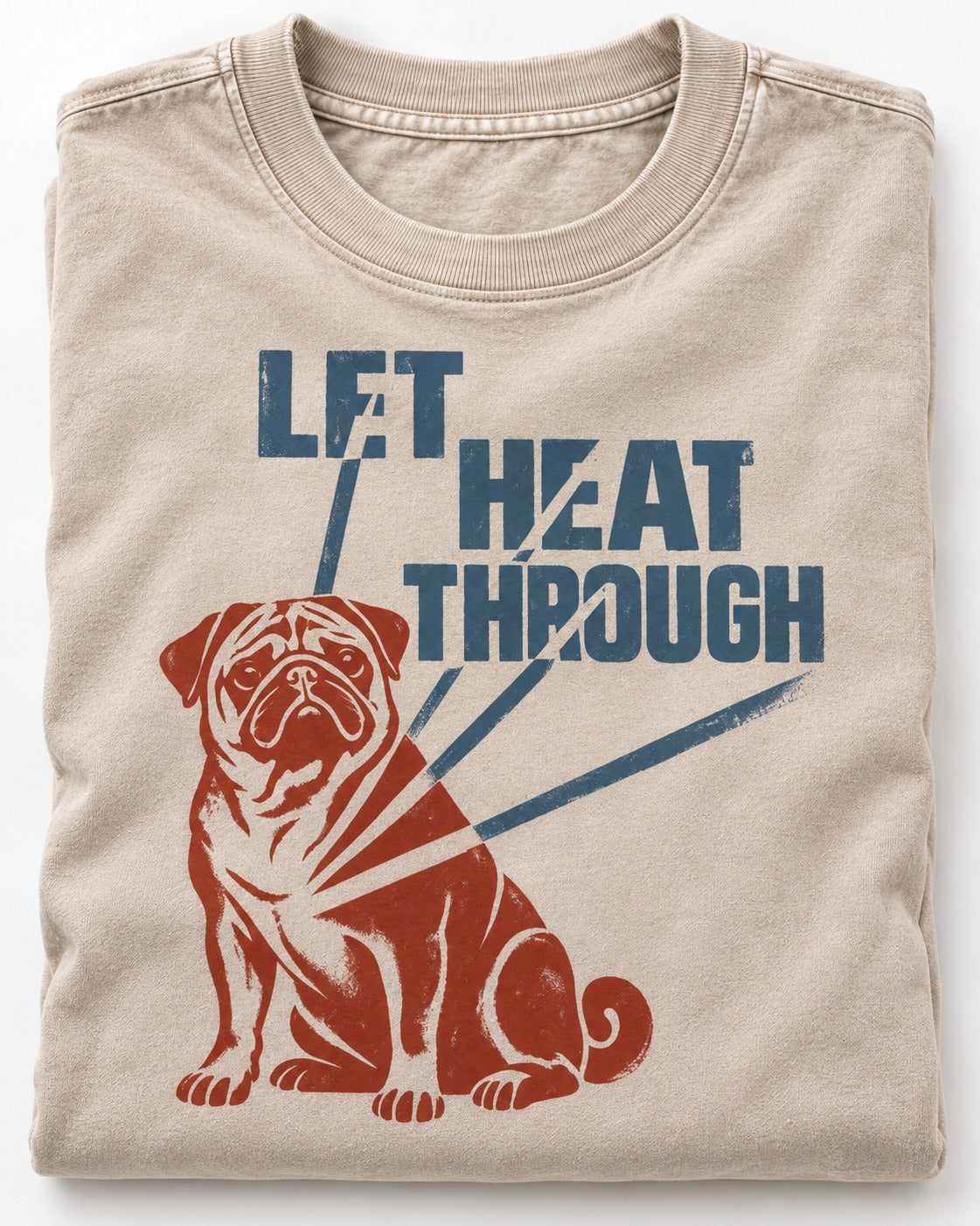 Let the Pug Through Washed Tee in Apricot, close-up of the graphic