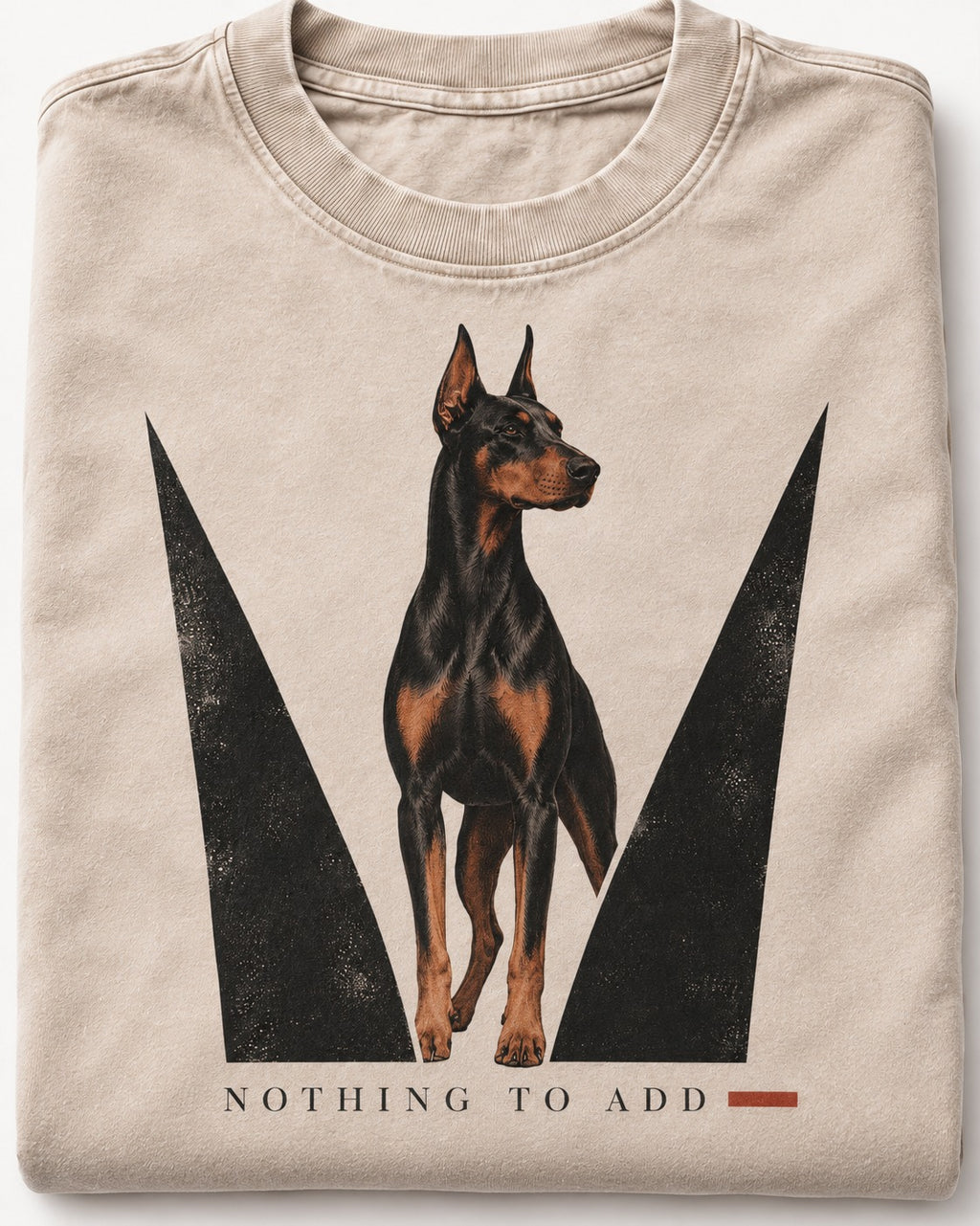 Doberman Nothing to Add Washed Tee in Apricot, close-up of the graphic