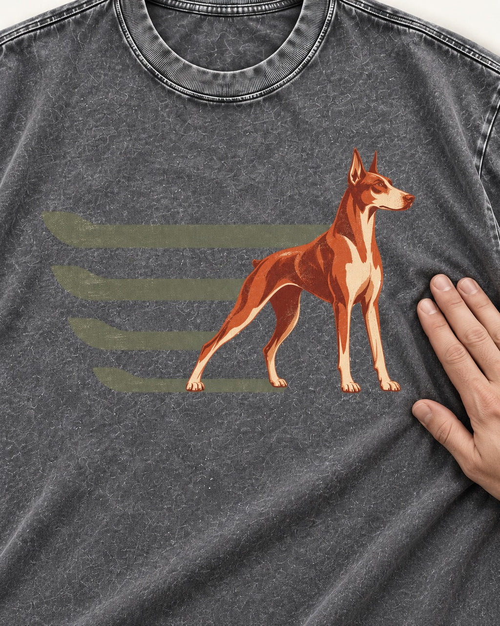 Doberman The Lean Standard Speed Bars Graphic Washed Tee in Gray, close-up of the graphic