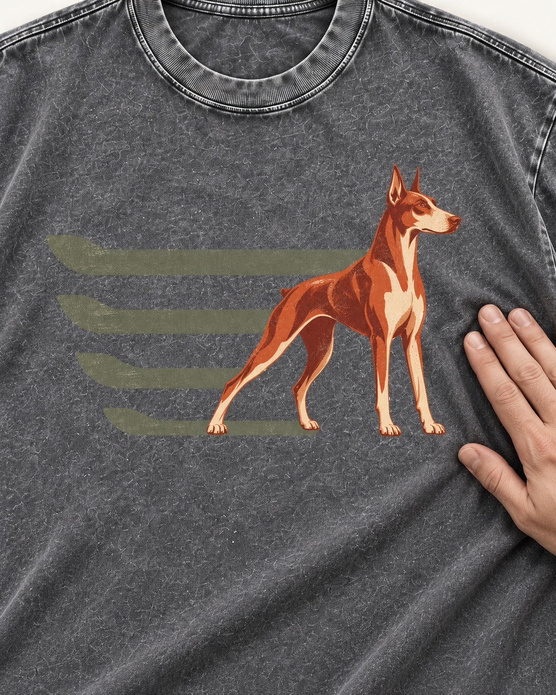 Doberman The Lean Standard Speed Bars Graphic Washed Tee in Gray, close-up of the graphic