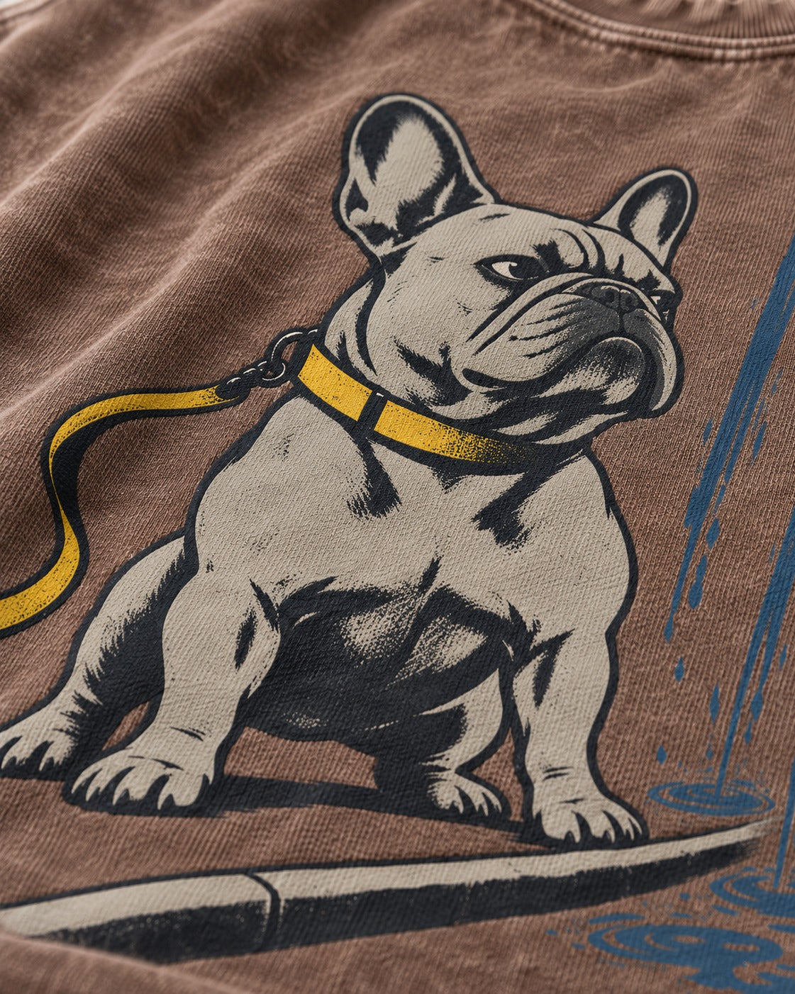 Frenchie Has Standards Washed Tee in Coffee, close-up of the graphic