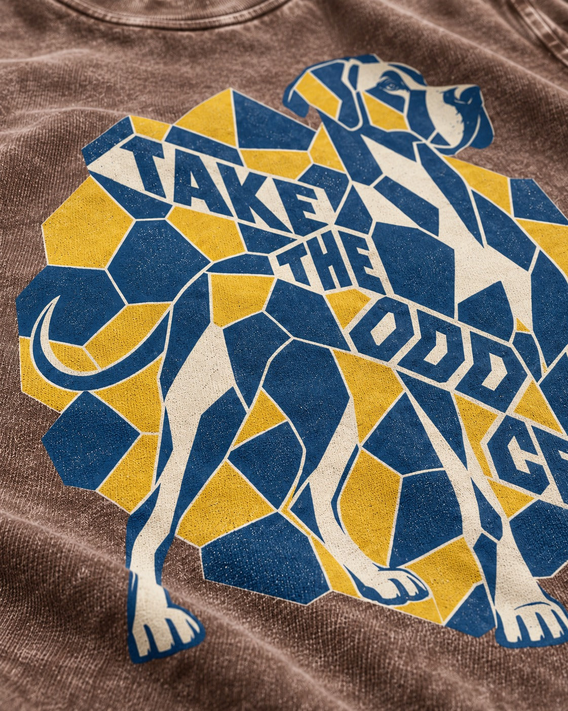 Take the Odd Cell Great Dane Washed Tee in Coffee, close-up of the graphic
