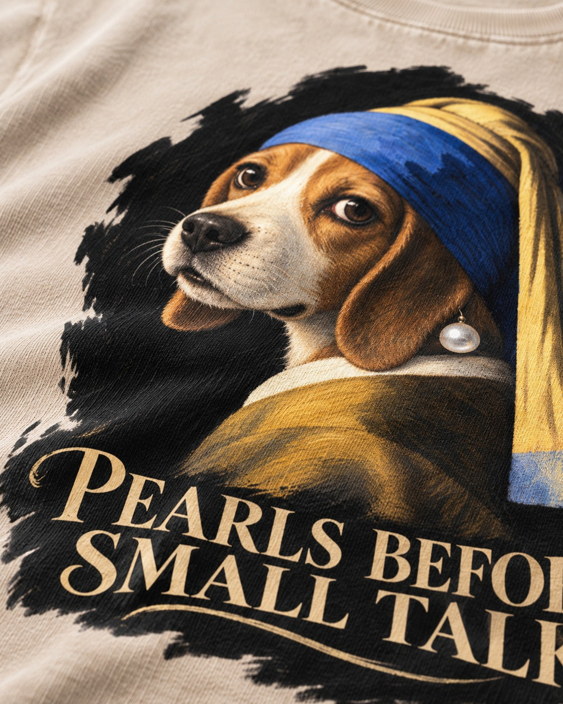 Beagle Paris Before Small Talk Washed Tee in Apricot, close-up of the graphic