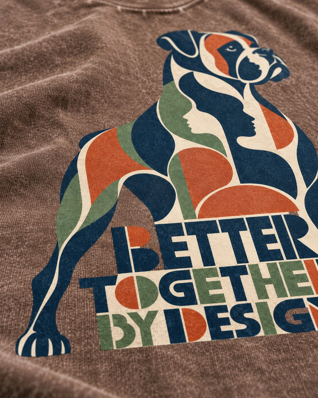 Better Together By Design Boxer Geometric Mosaic Washed Tee in Coffee, close-up of the graphic
