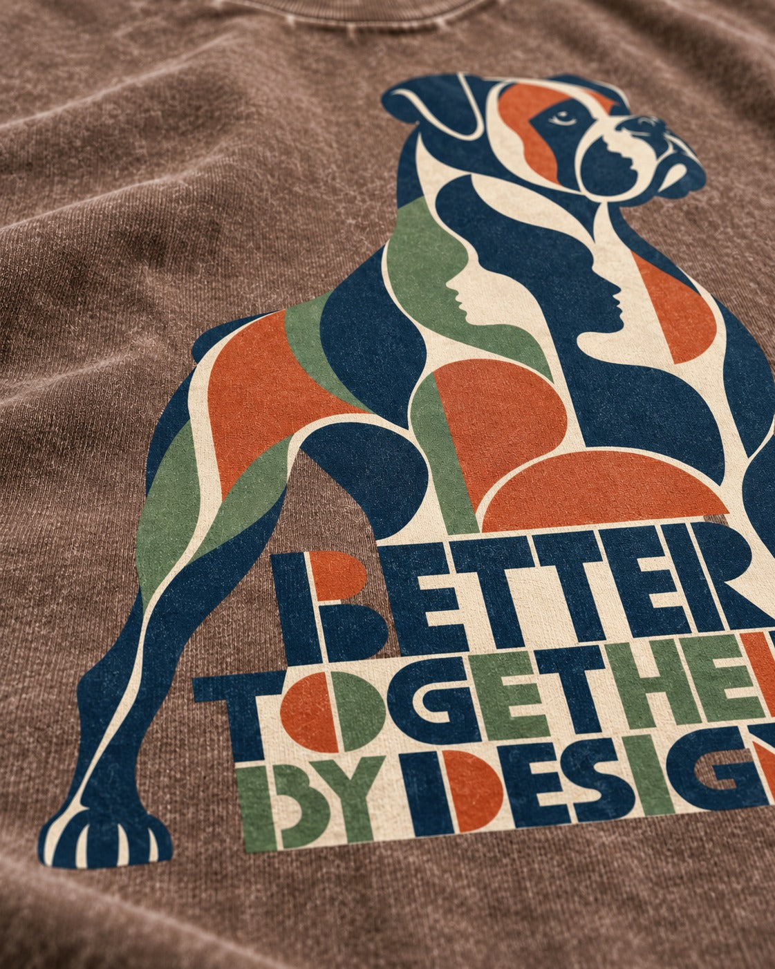 Better Together By Design Boxer Geometric Mosaic Washed Tee in Coffee, close-up of the graphic