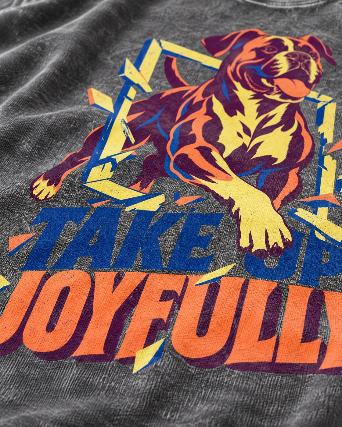 Take Up Joyfully Boxer Breakthrough Graphic Washed Tee in Gray, close-up of the graphic