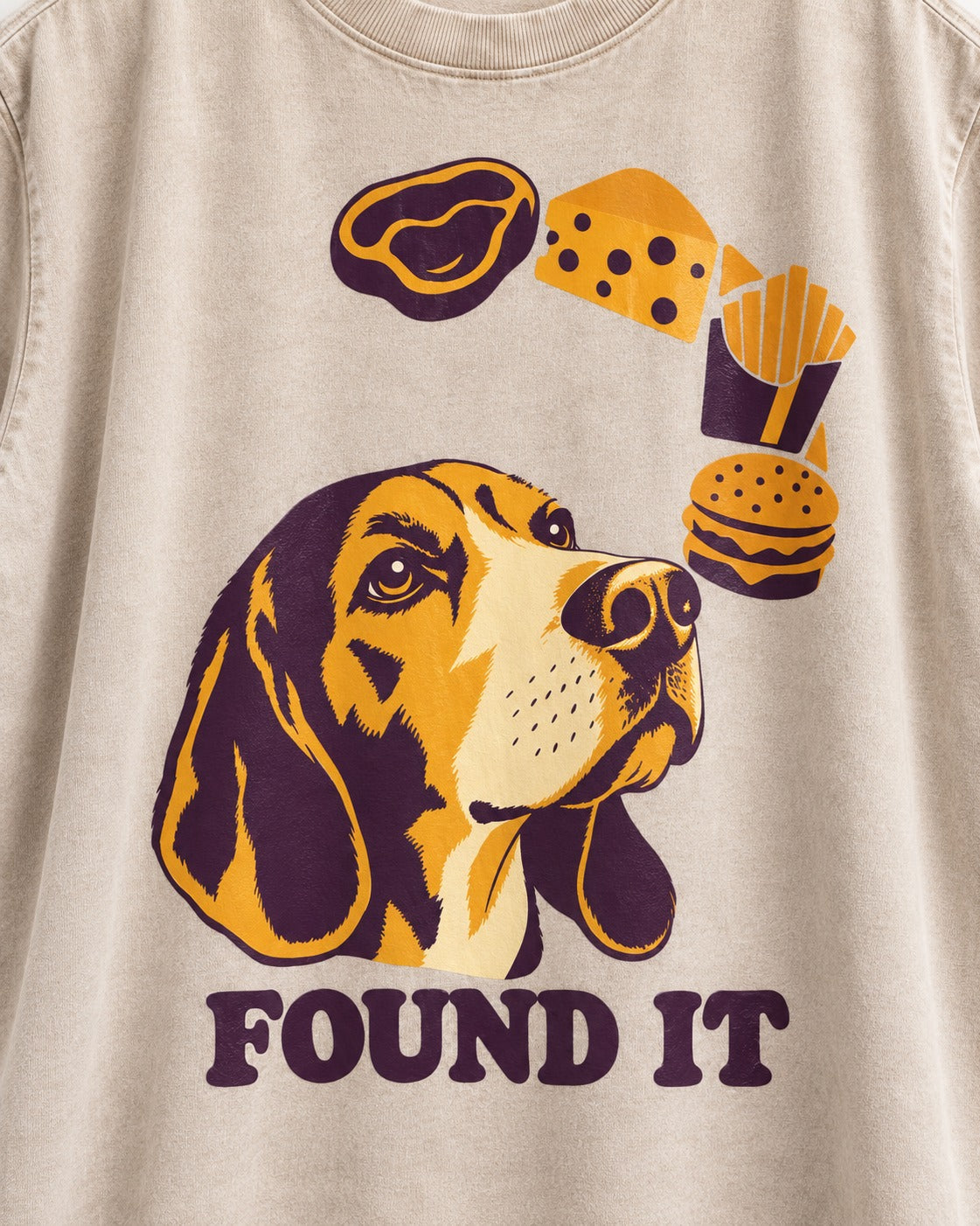 Beagle Found It Washed Tee in Apricot, close-up of the graphic