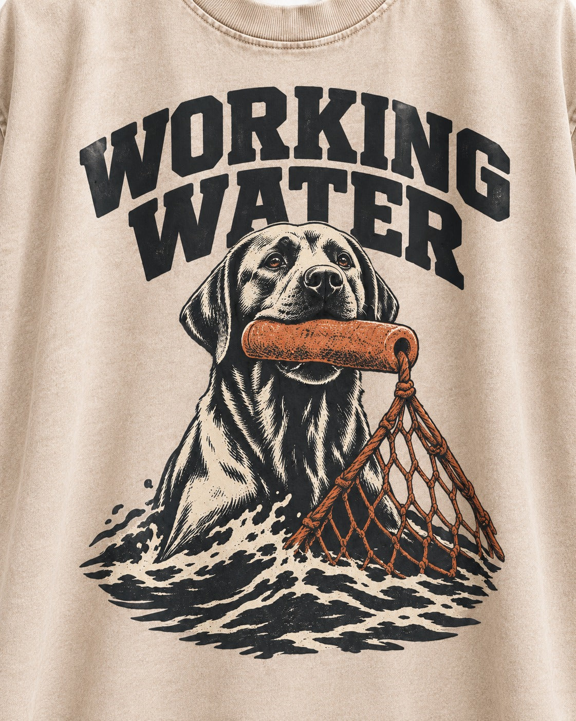 Working Water Labrador Retriever Washed Tee in Apricot, close-up of the graphic