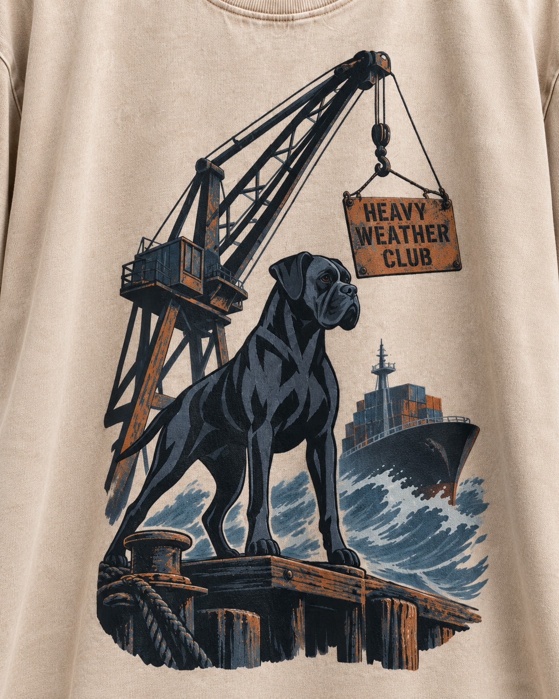 Boxer Heavy Weather Club Washed Tee in Apricot, close-up of the graphic