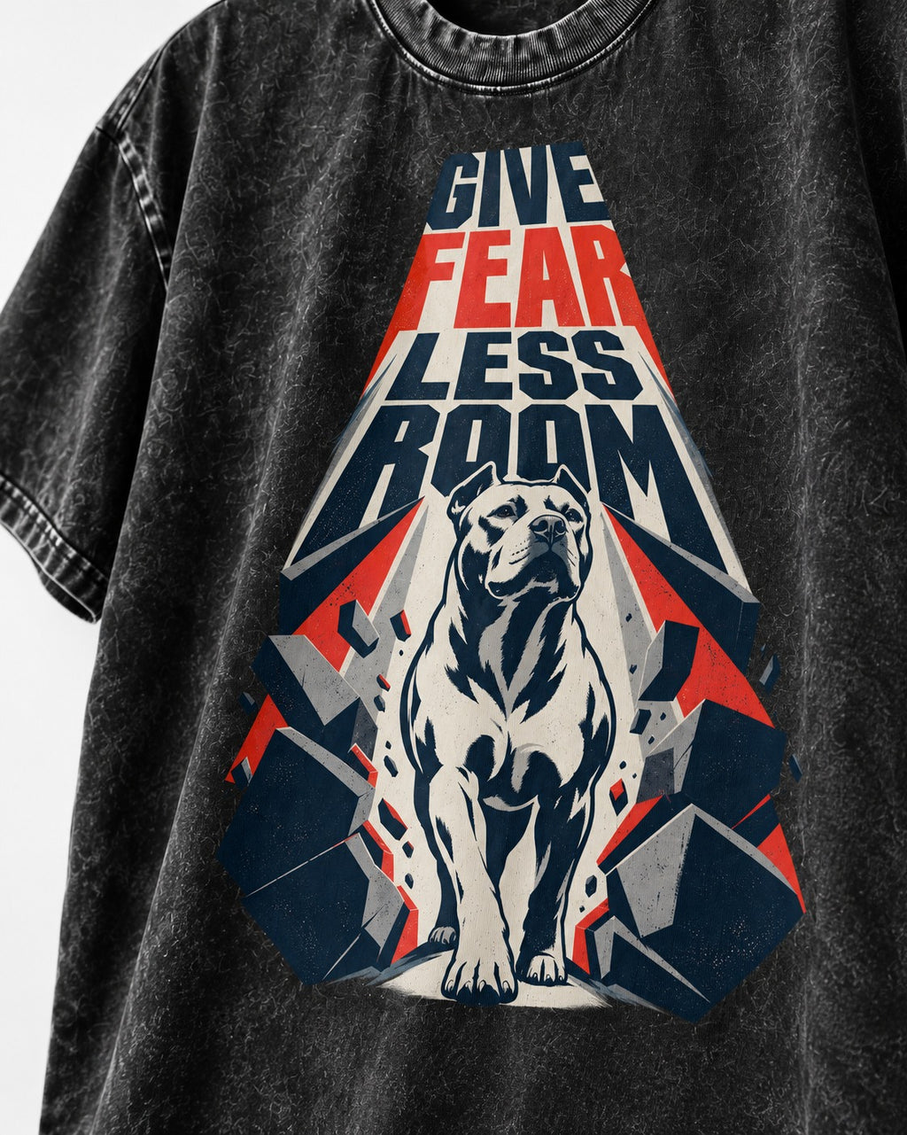 Pitbull Give Fear Less Room Breakthrough Graphic Washed Tee in Black, close-up of the graphic