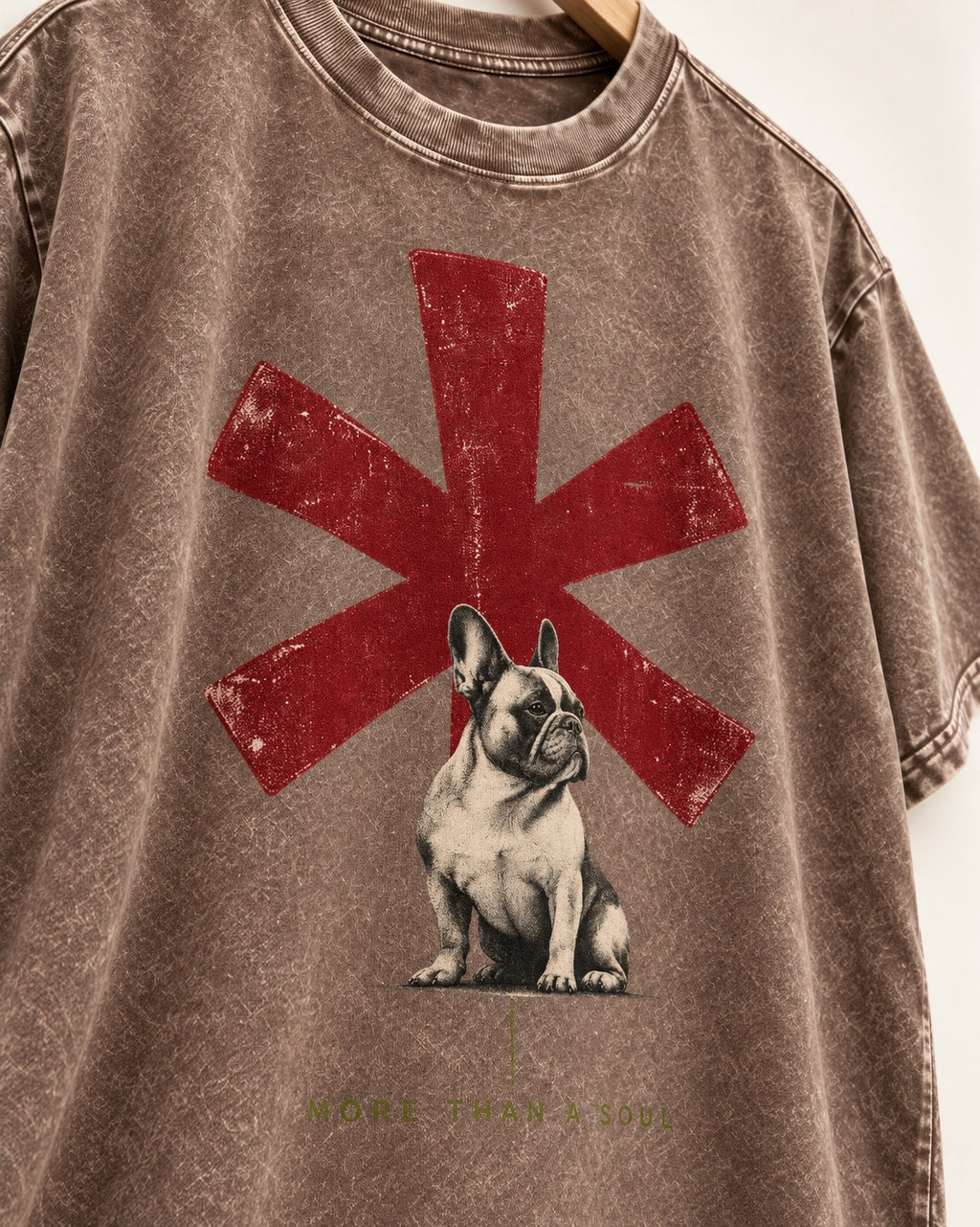 Frenchie More Than a Note Washed Tee in Coffee, close-up of the graphic