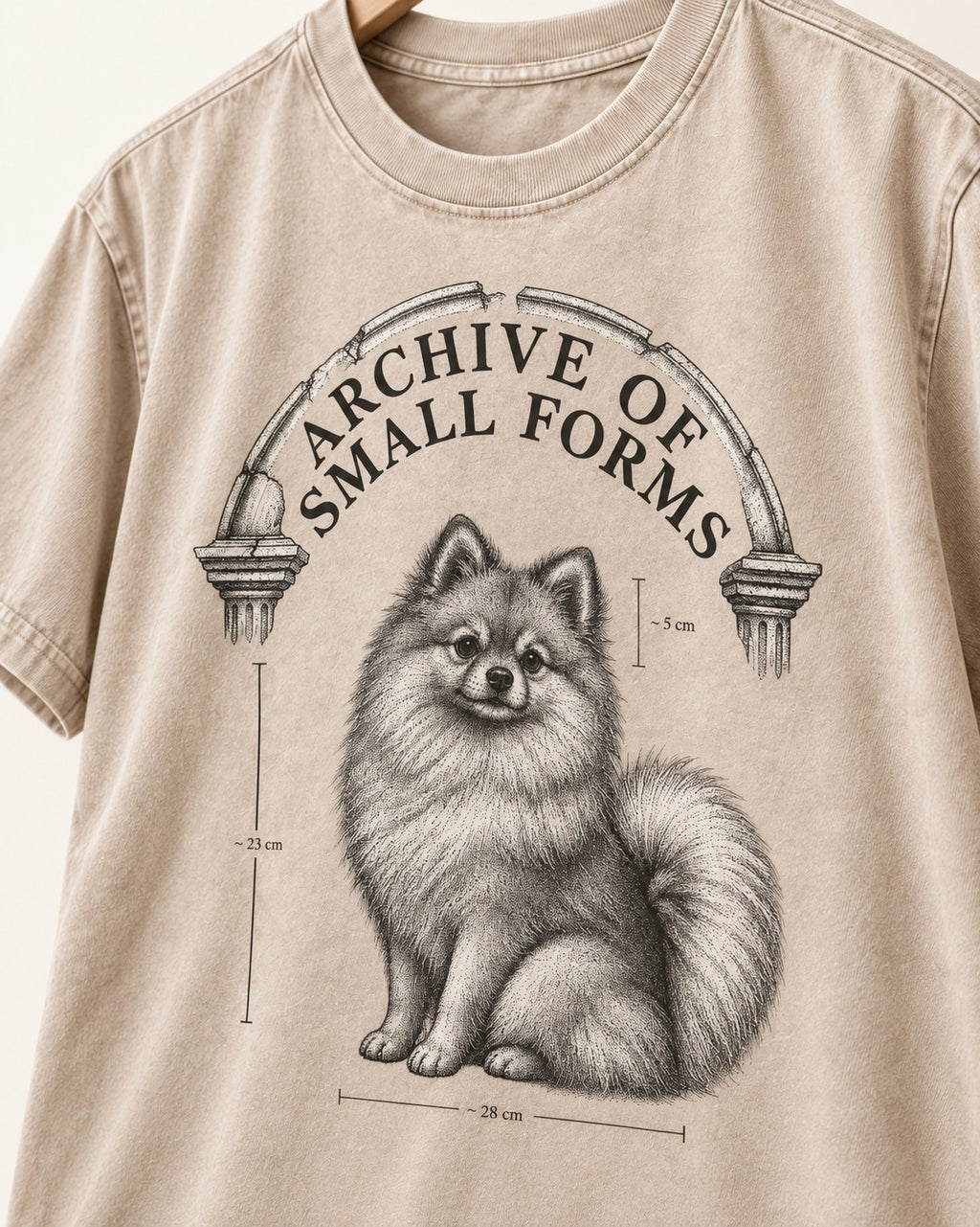 Pomeranian Archive of Small Forms Washed Tee in Apricot, close-up of the graphic