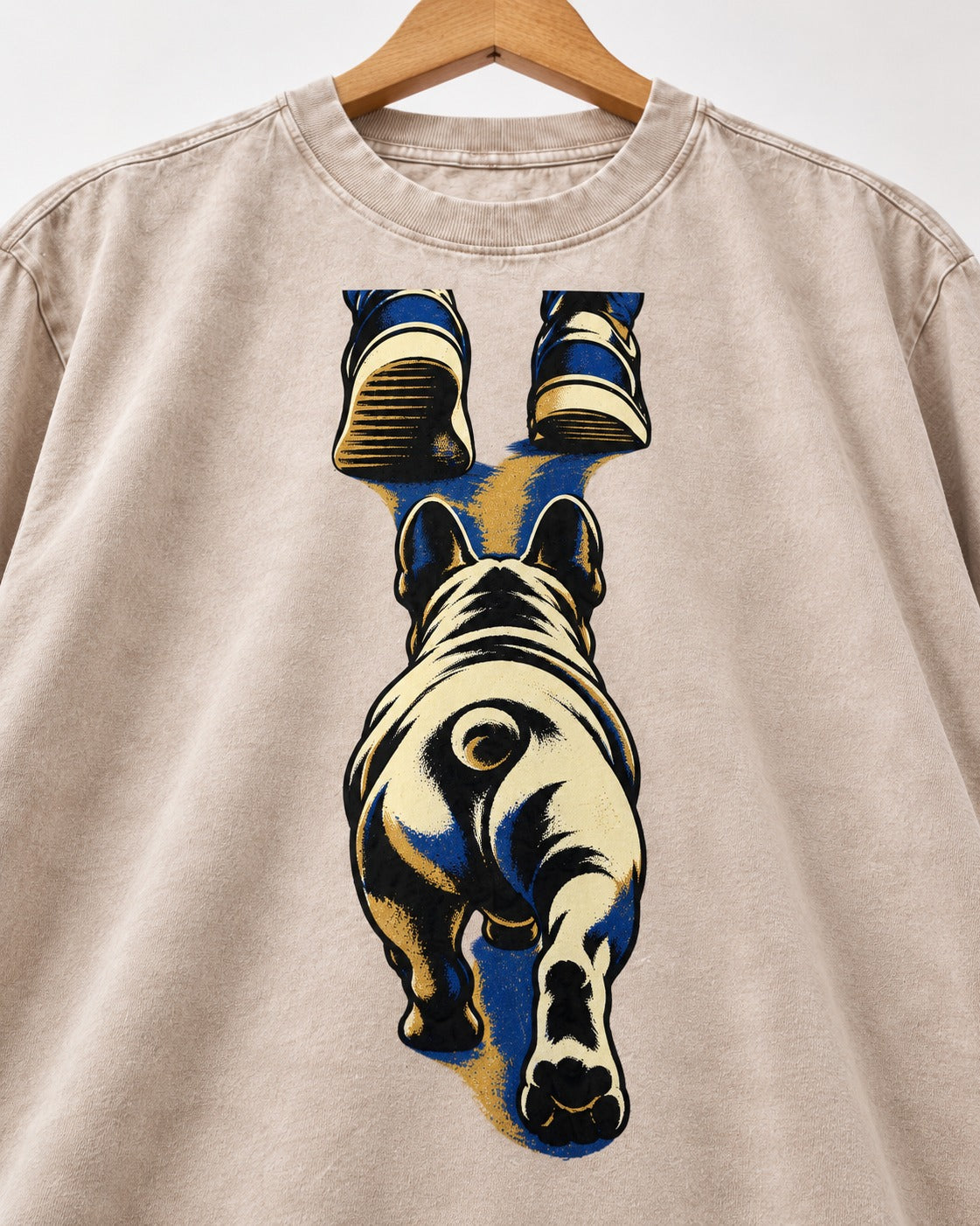 Frenchie Wherever I Go Washed Tee in Apricot, close-up of the graphic