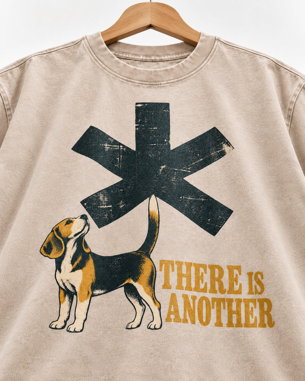 There Is Another Beagle Washed Tee in Apricot, close-up of the graphic