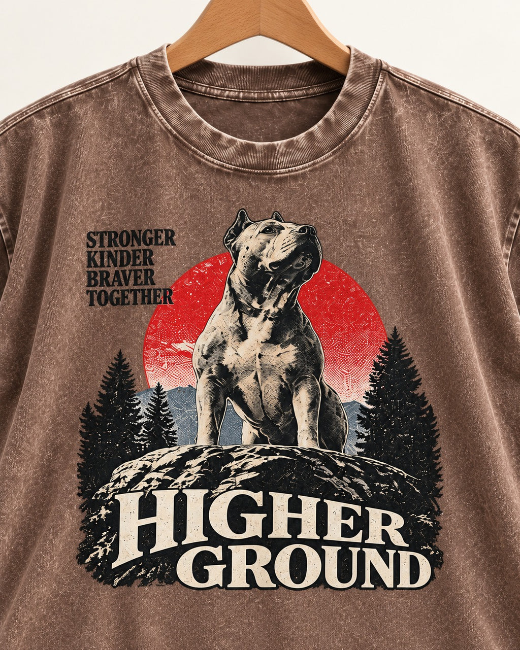 Pitbull Higher Ground Washed Tee in Coffee, close-up of the graphic